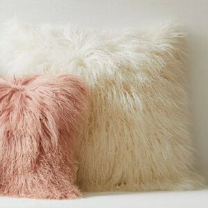 Anthropologie Ivory Mongolian Lamb Pillow